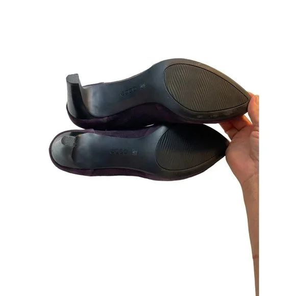 Ecco Booties Women Size 10 (41) Purple Suede Pull On Pointed Toe 3” Black Heel - Picture 9 of 12
